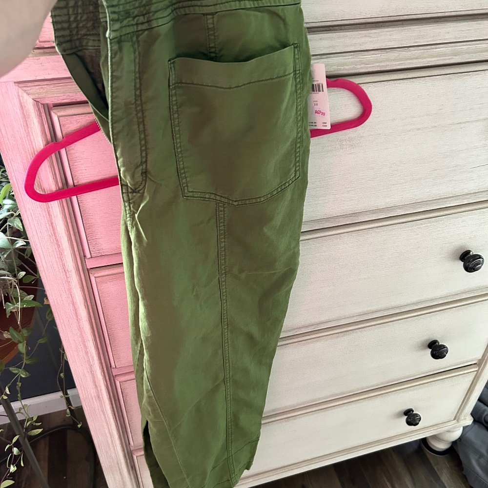 Anthropologie Olive Green Cropped Utility Jumpsuit Pants